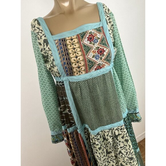 Glen of Michigan Polished Cotton Patchwork Print Dress Boho Hippie - Picture 3 of 14